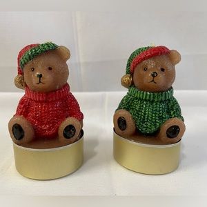 Lot of 2 Vintage Christmas Candles Teddy Bear Wearing Santa’s Hat. 2.5”